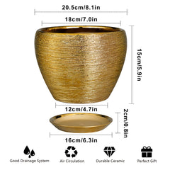 Top view of Ceramicfor 8 Inch Gold Ceramic Planter displaying its drainage hole
