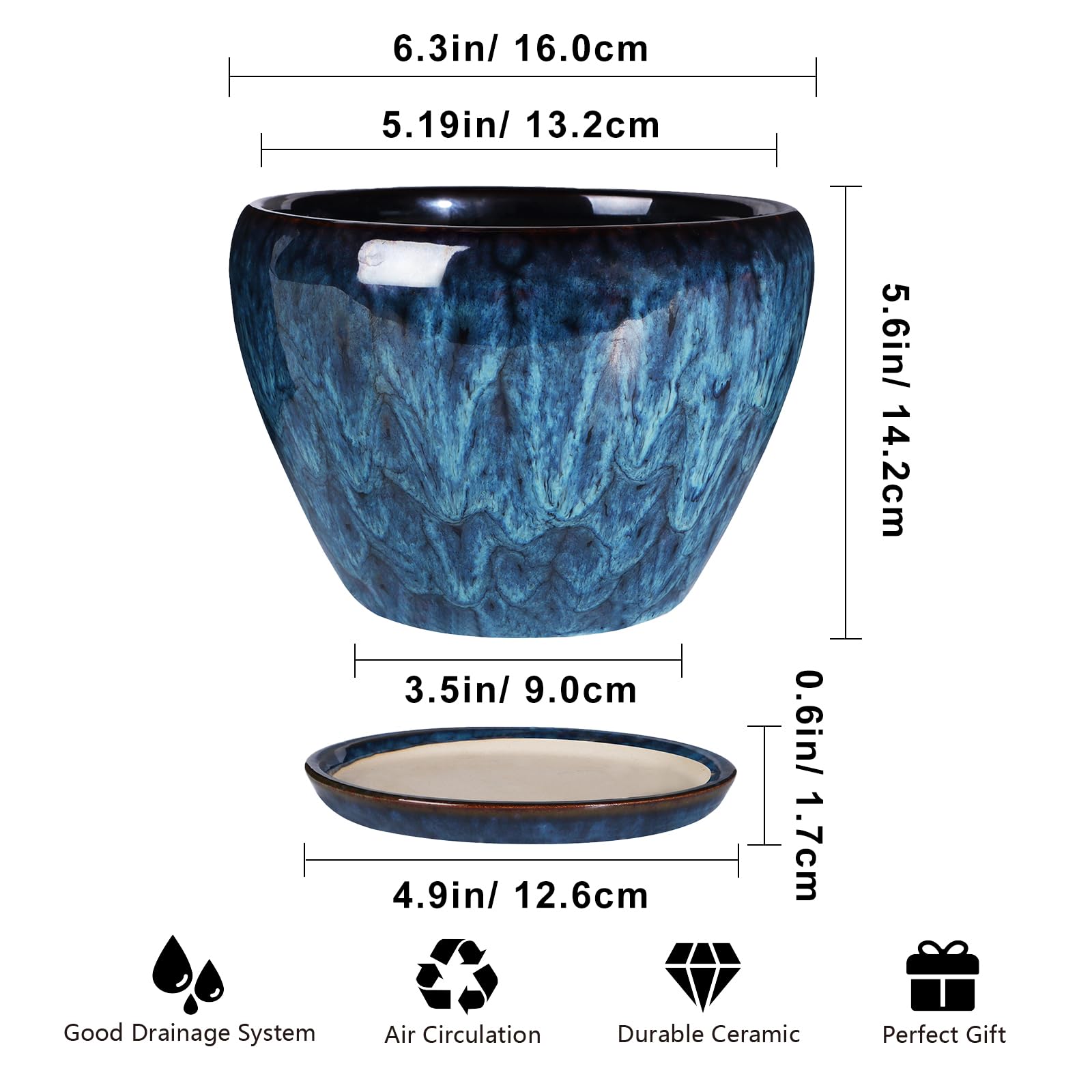 Top view of Ceramicfor Blue Succulent Planter Pot
