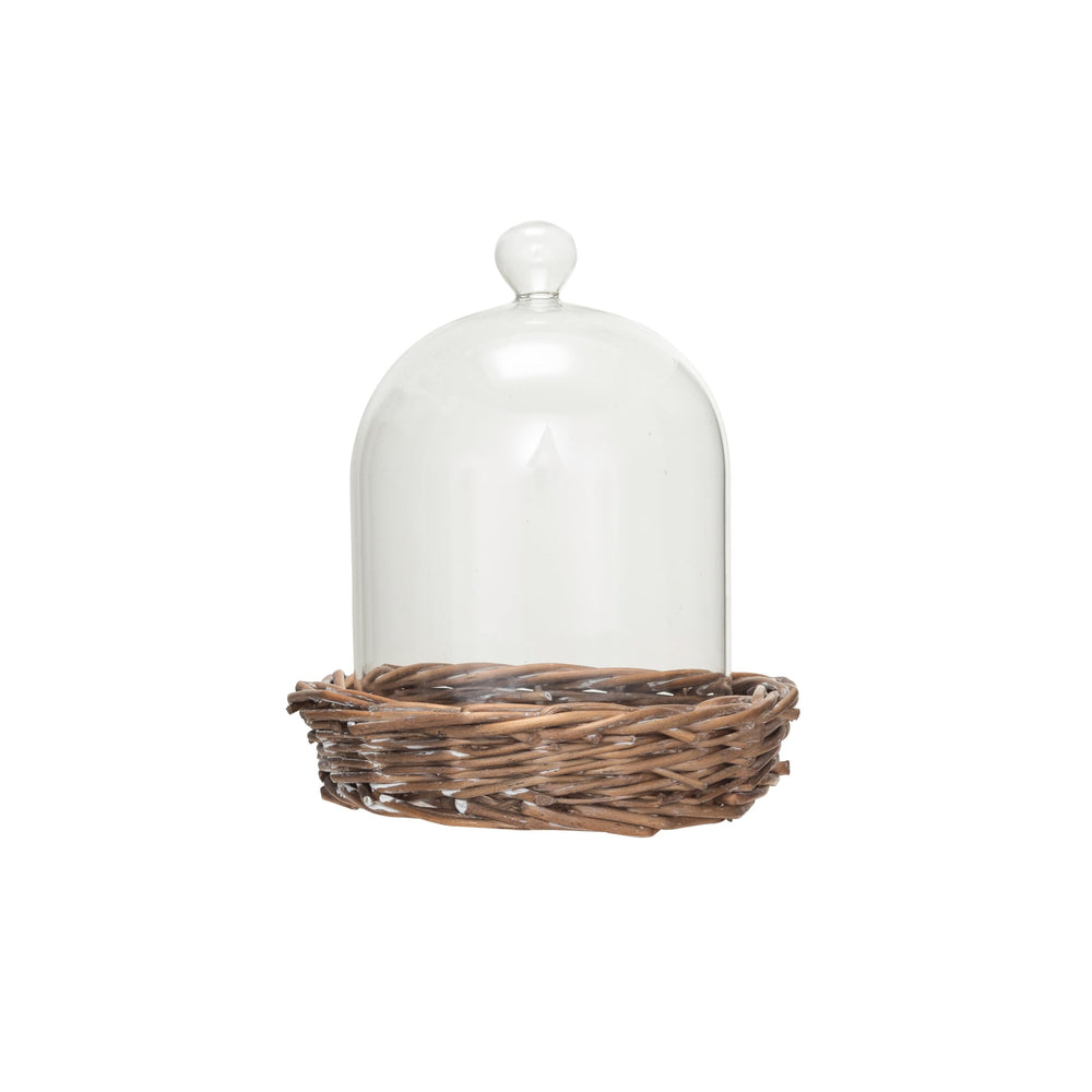 Top view of Creative Co-Op glass cloche with decorative figurines