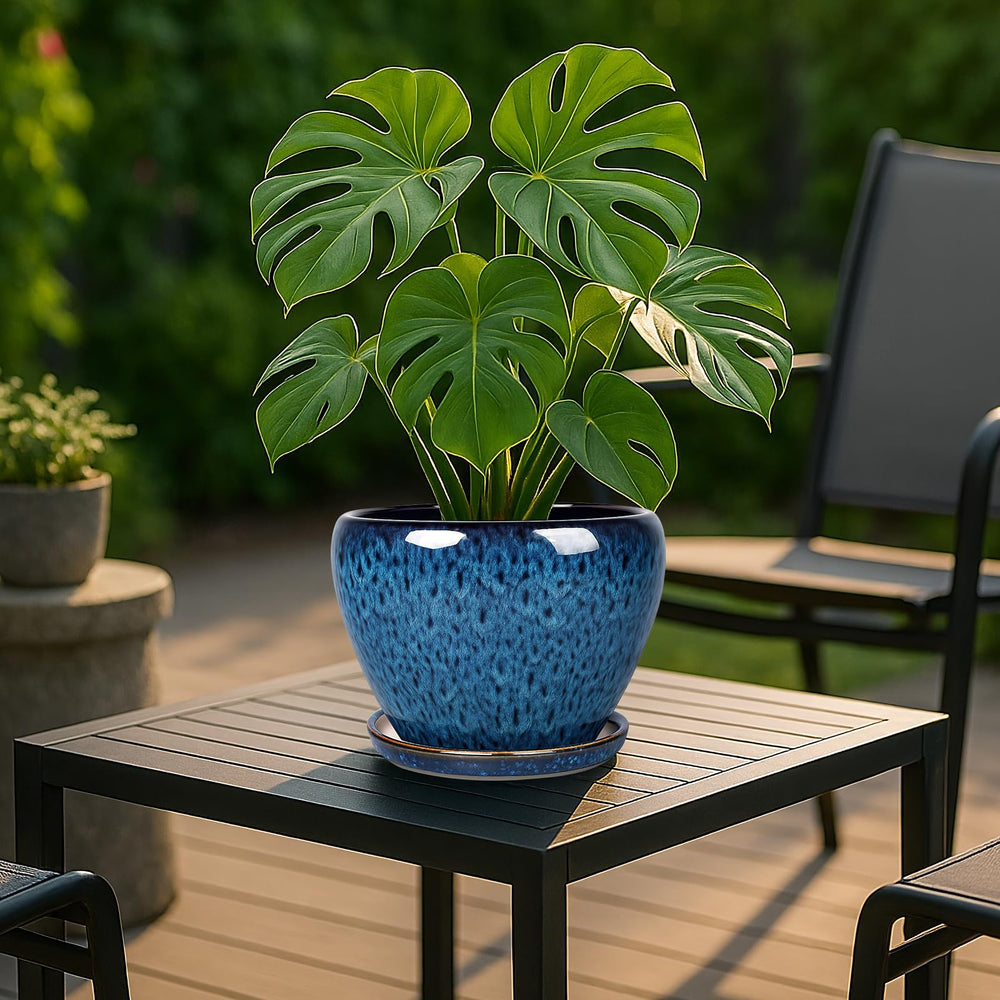 Top view of Deep Dream Ceramic Plant Pot showing drainage hole