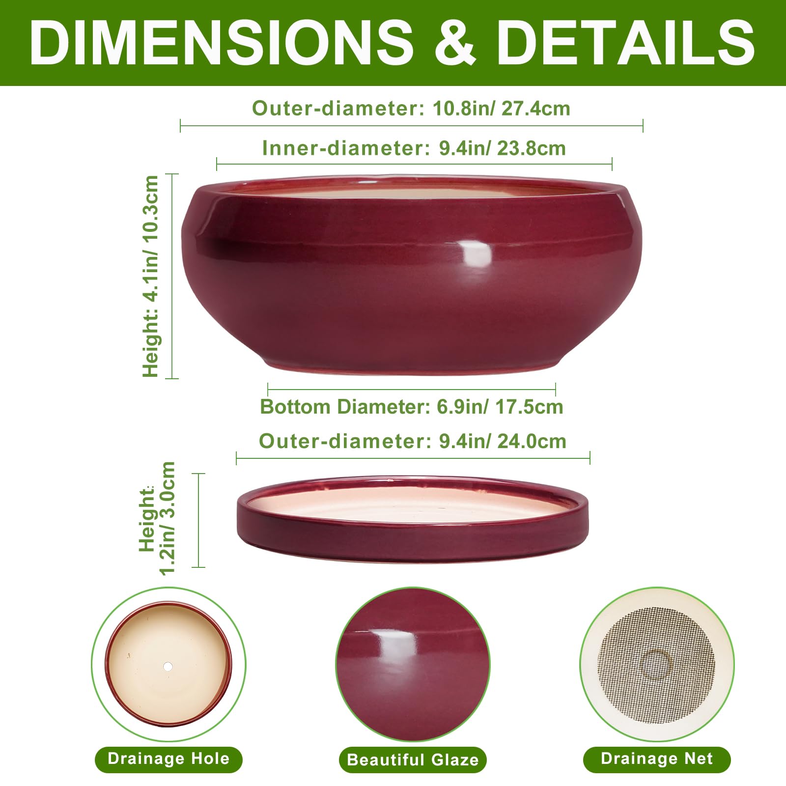 Top view of EPFamily 10 Inch ceramic bonsai pot