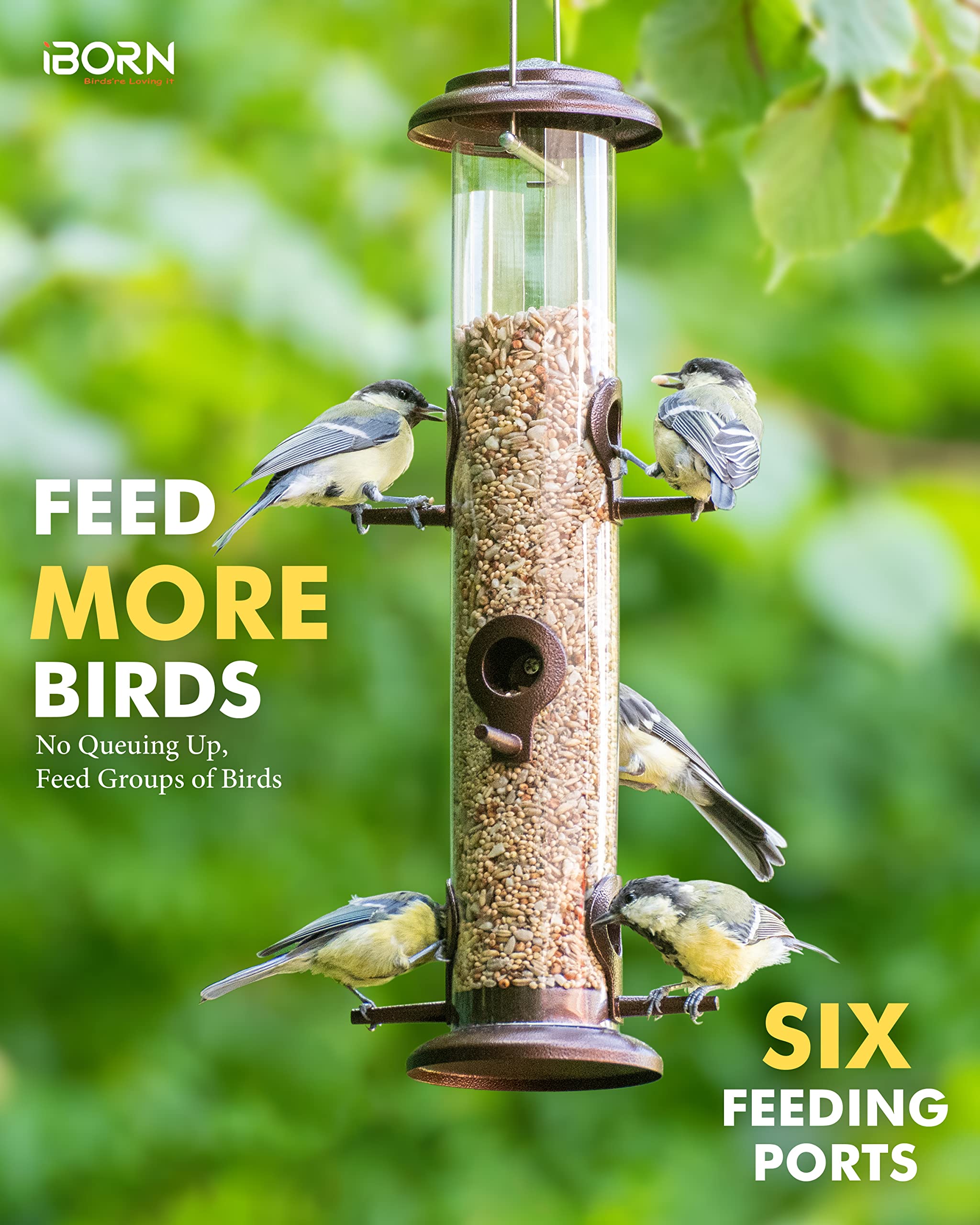 Top view of iBorn Bird Feeder with flip-top lid open for refilling