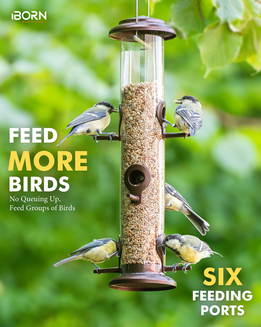 Top view of iBorn Bird Feeder with flip-top lid open for refilling