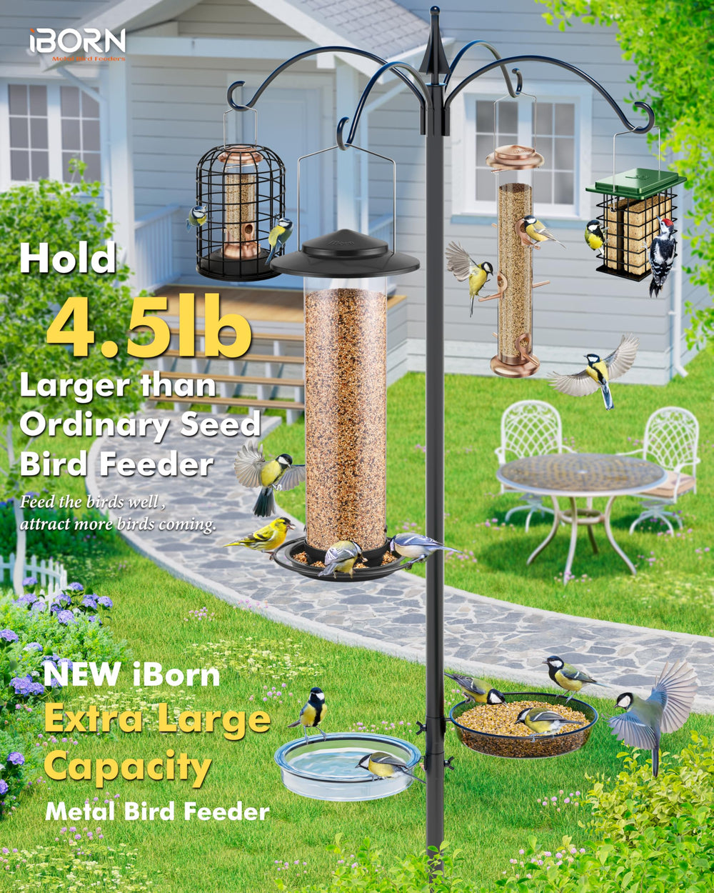 Top view of iBorn Metal Bird Feeder open for filling