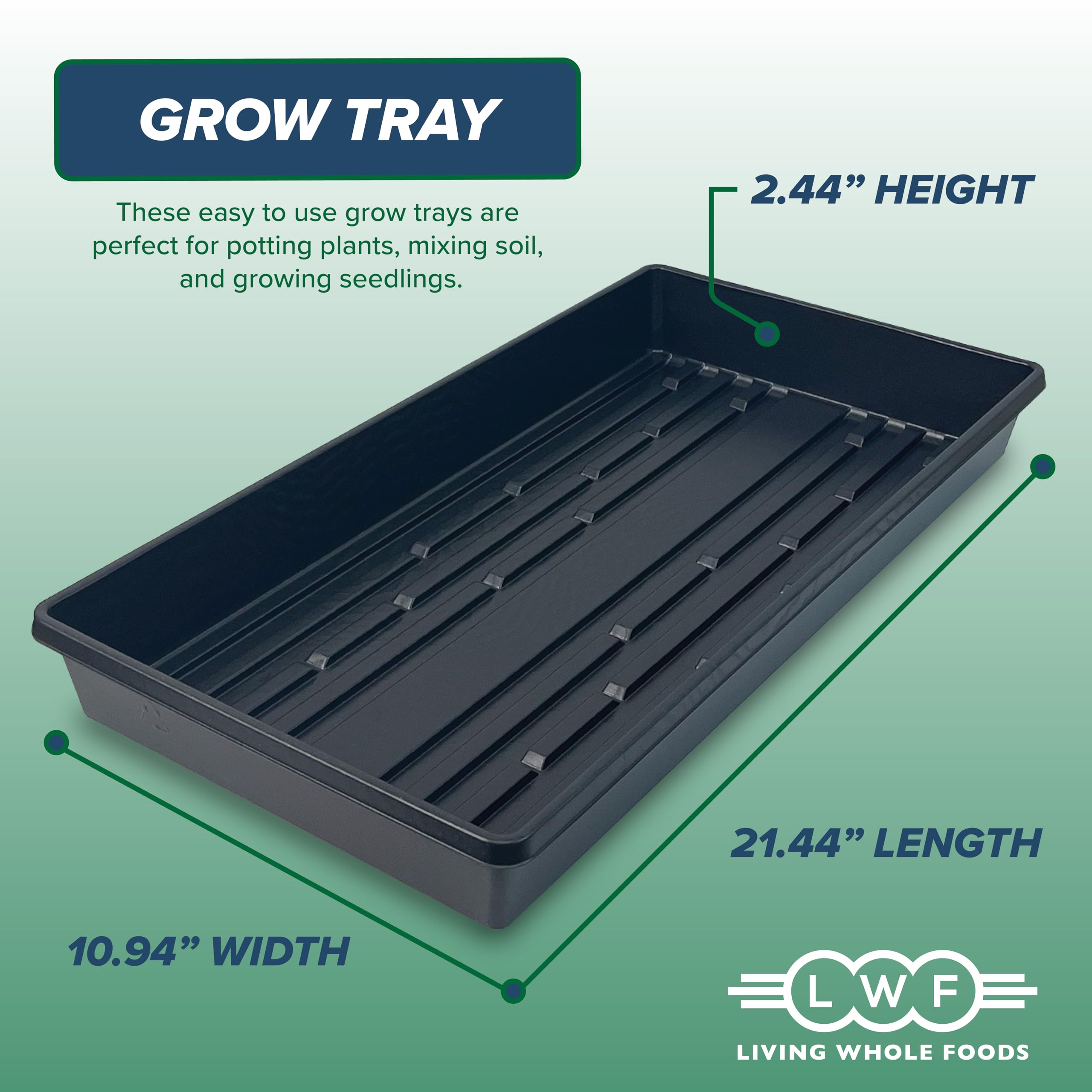 Top view of Living Whole Foods black growing trays
