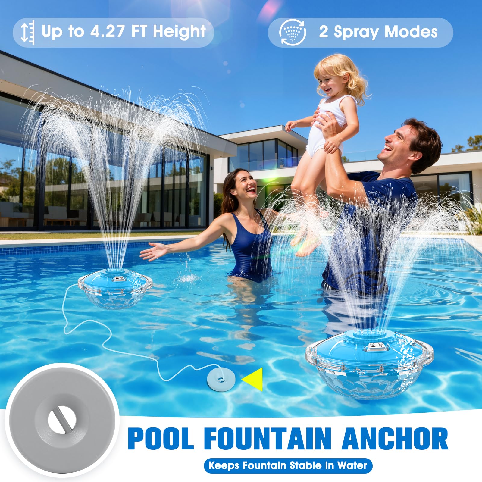 Top view of PoolPop fountain showcasing splash modes