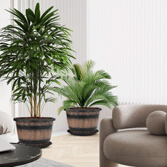Top view of Quarut brown planter pot with saucer