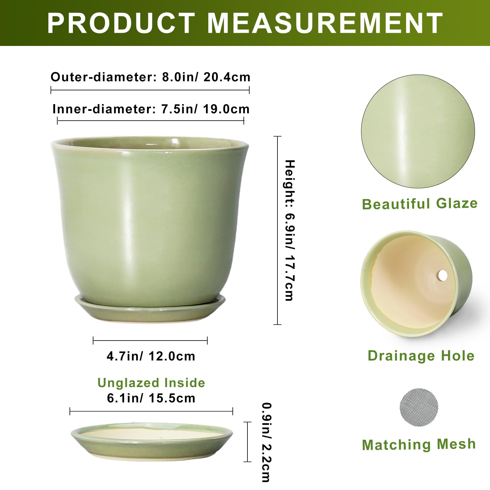 Top view of SUNPOTFOR ceramic flower pot with drainage net