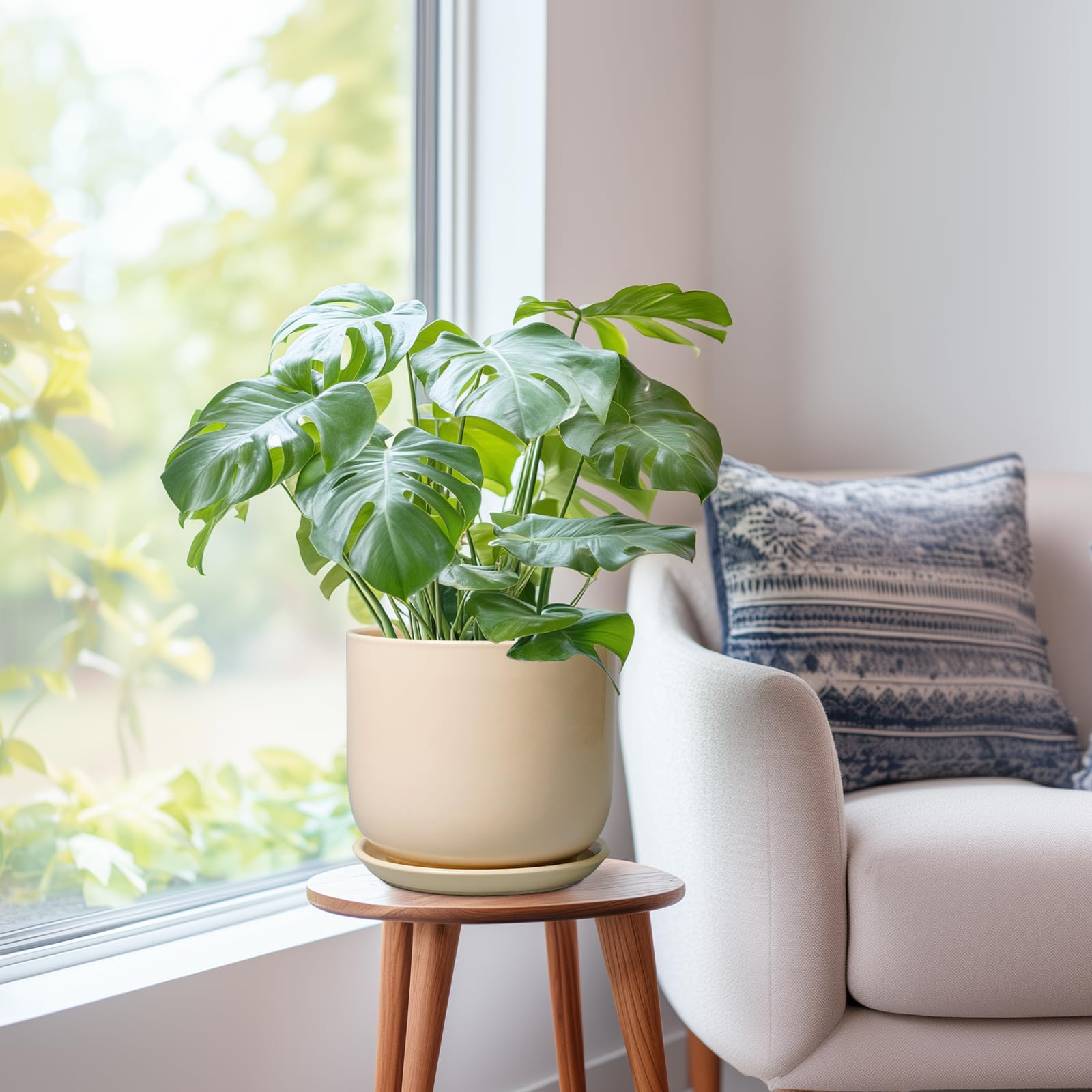 Top view of SUNPOTFOR Ceramic Planter with herbs