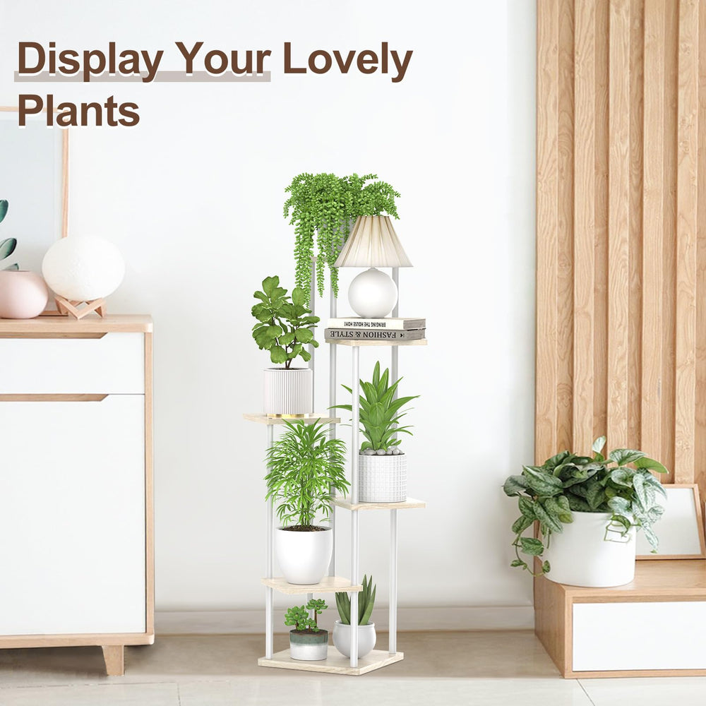 Top view of the Oppro 6 Tier Tall Plant Stand filled with plants