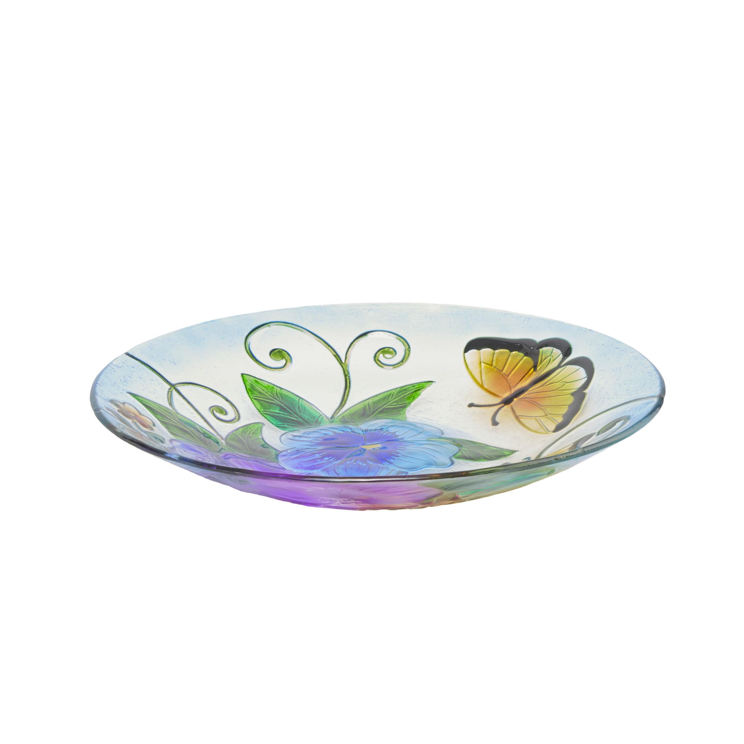 Top view of the vibrant butterfly design on the birdbath