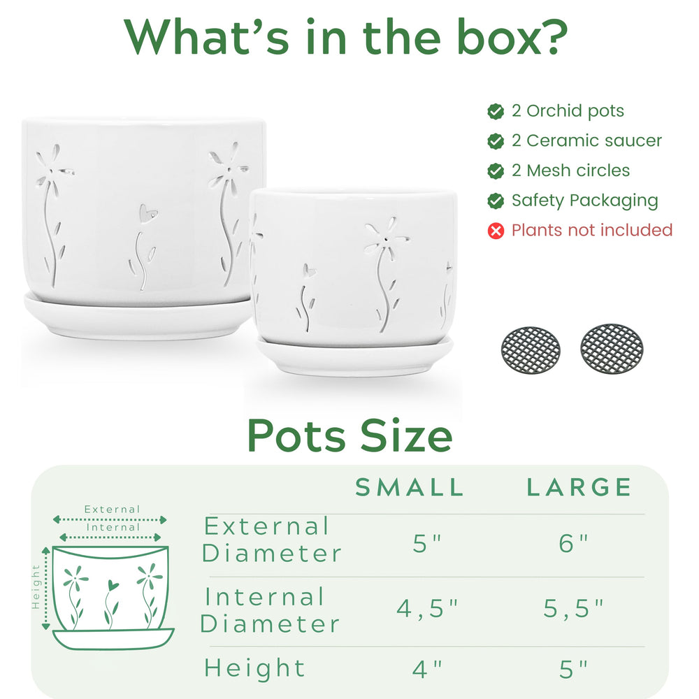 Top view of Thriving Thicket white ceramic orchid pot set