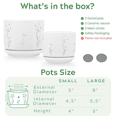 Top view of Thriving Thicket white ceramic orchid pot set