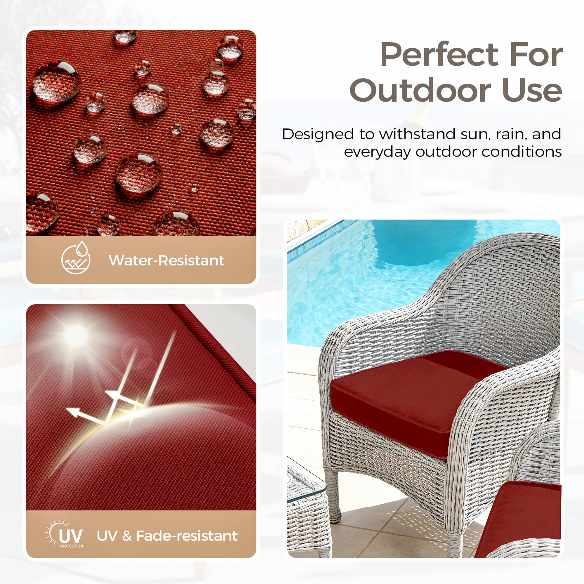 Top view of UNIKOME outdoor chair cushion in wine red color