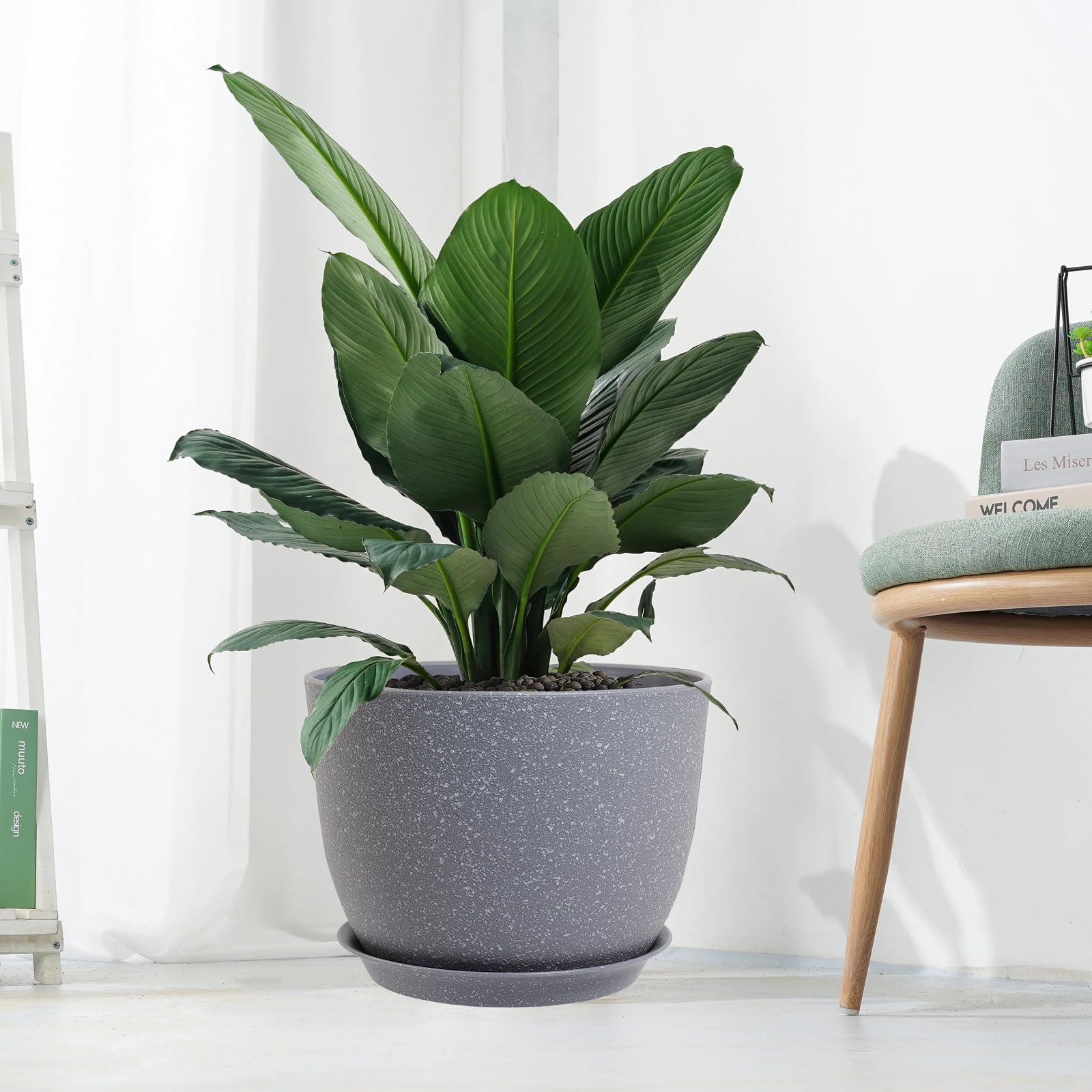 Top view of UOUZ modern plant pot with flowers