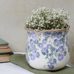 Top view of Xiaan Jiaju Vintage Ceramic Plant Pot filled with greenery