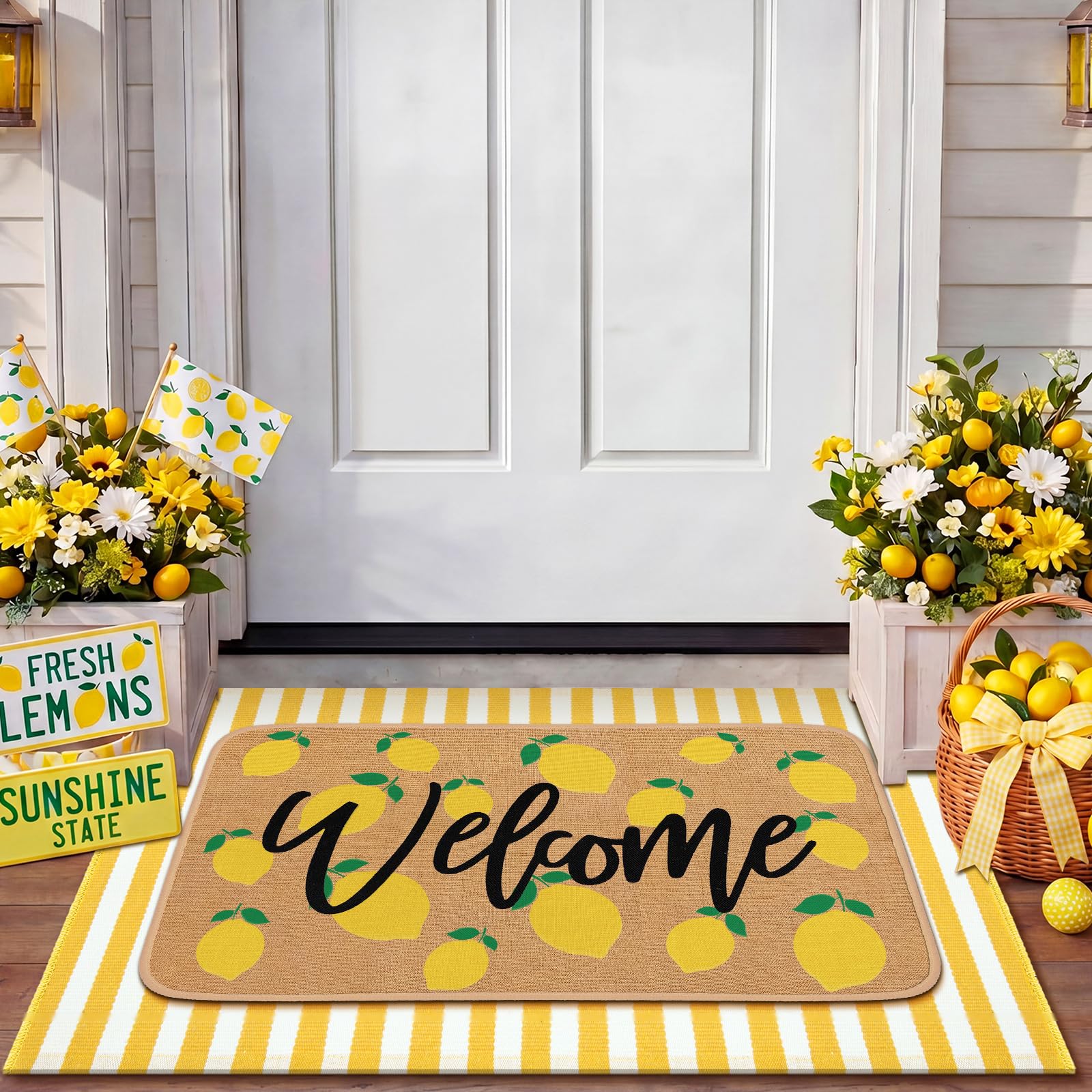 Top view of yellow lemons design on Tinideya doormat