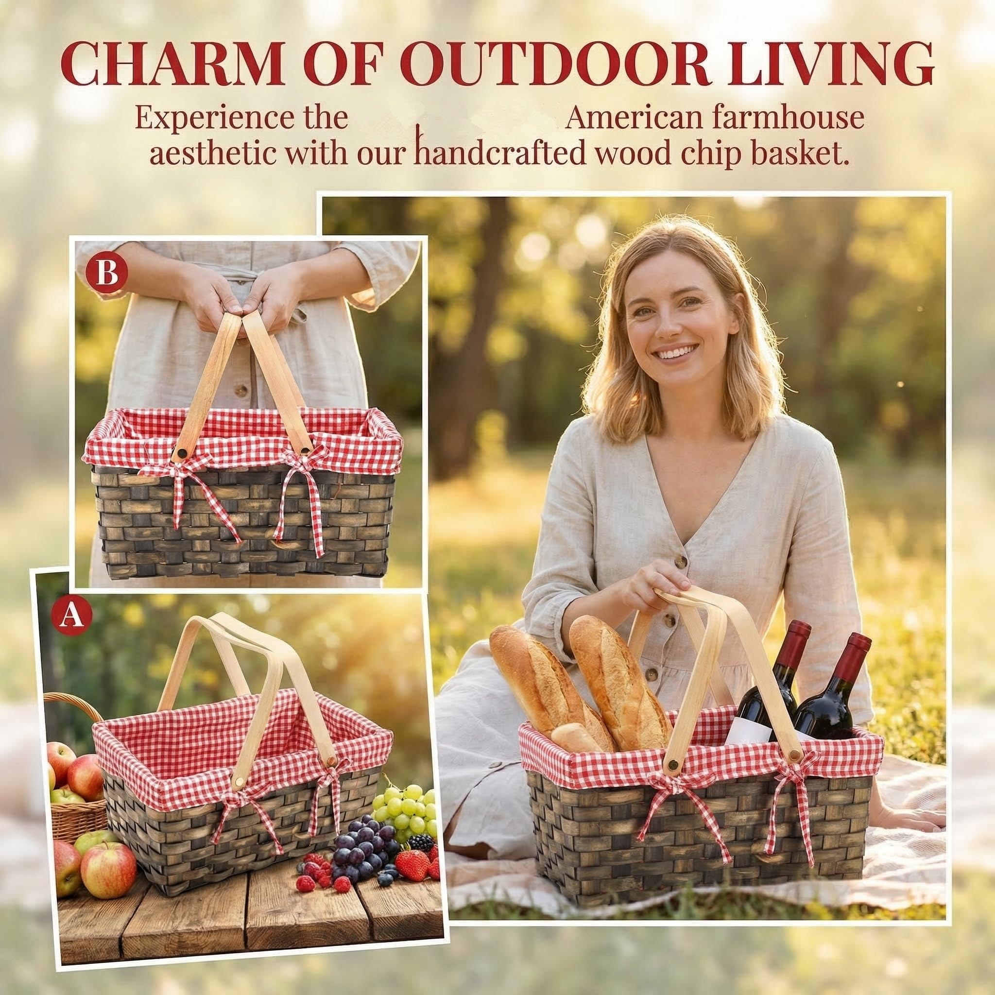 Top view of Yesland Small Picnic Basket with removable liner
