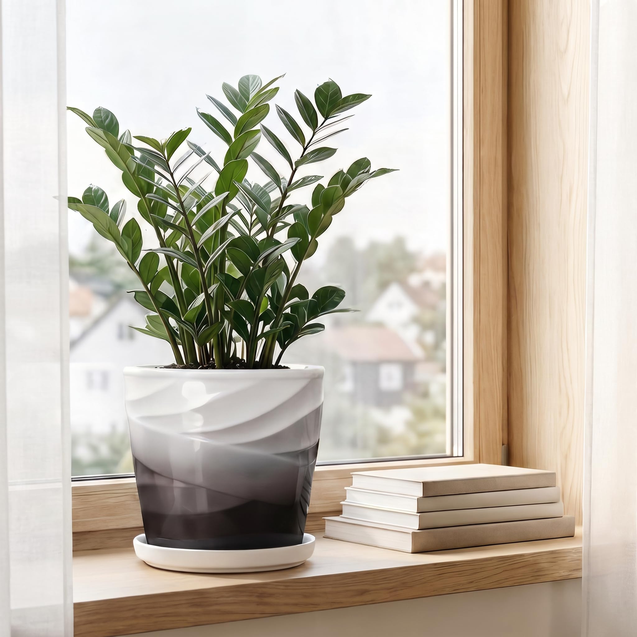 Top view of YUFDA 8 Inch Ceramic Plant Pot showcasing its interior