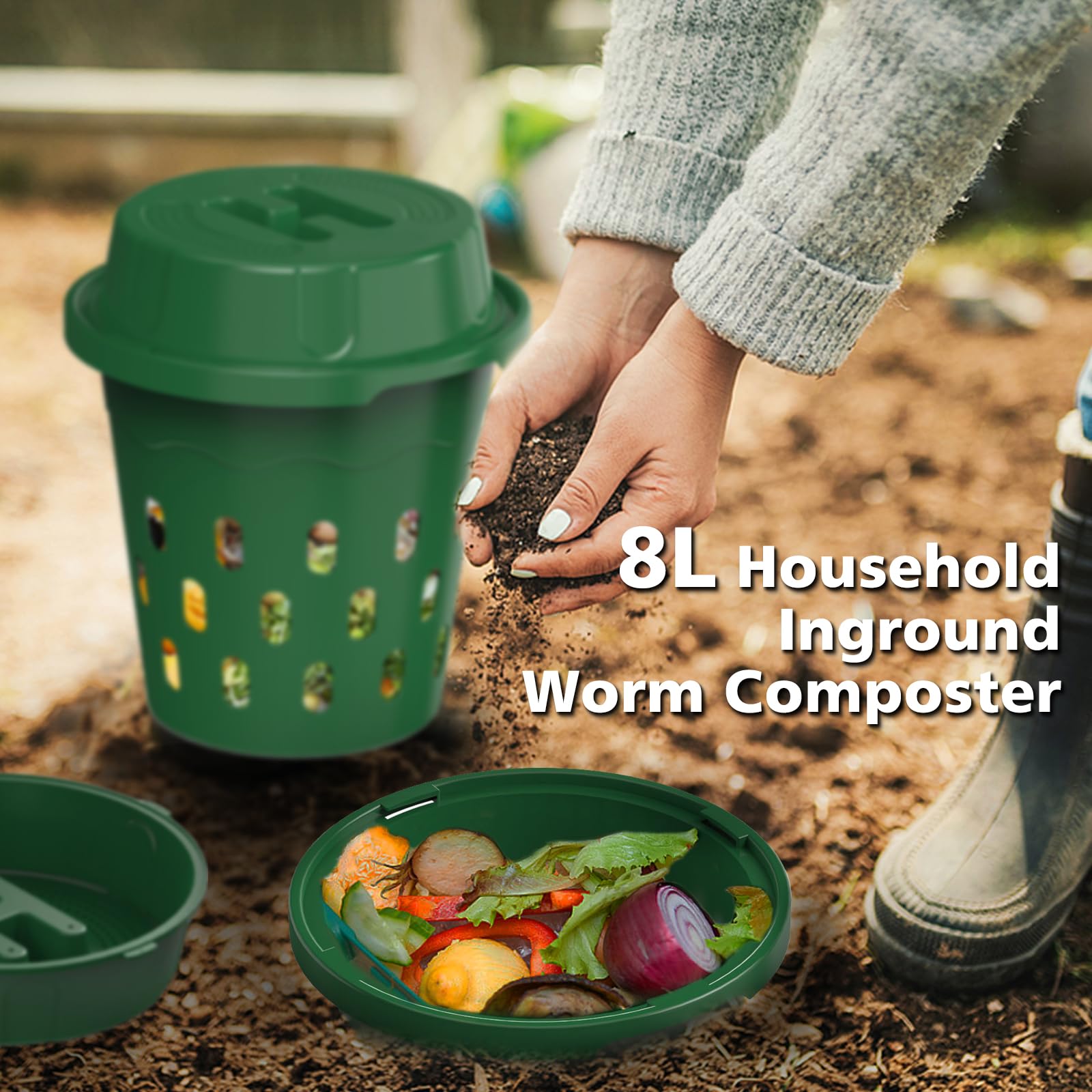 TOP XIAN Inground Worm Composter with kitchen scraps