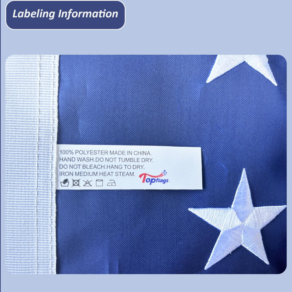 TOPFLAGS American Flag laid flat showing dimensions