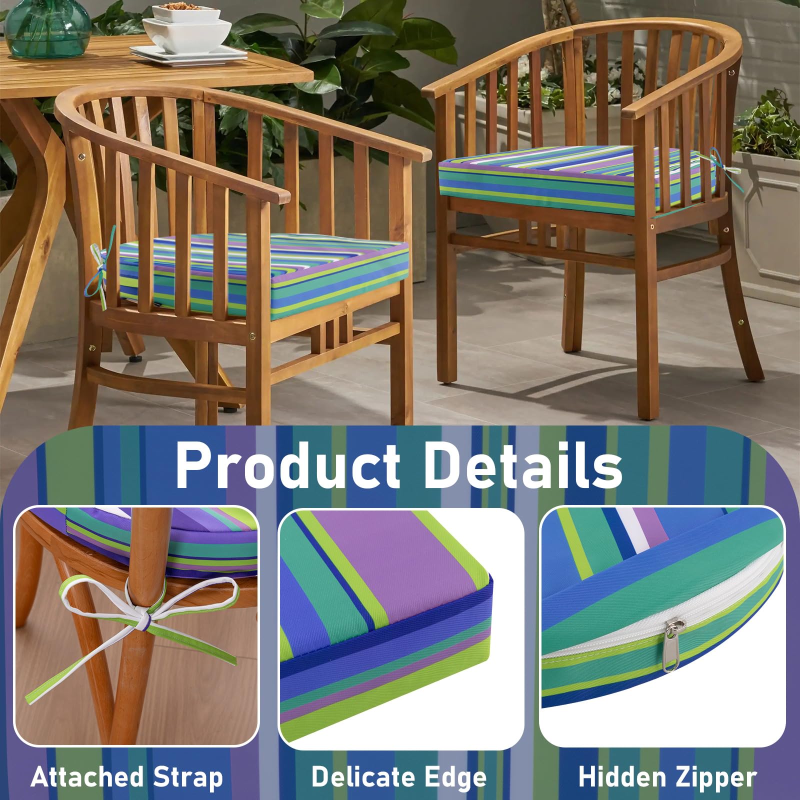 Topotdor Outdoor Chair Cushions displayed with ties attached