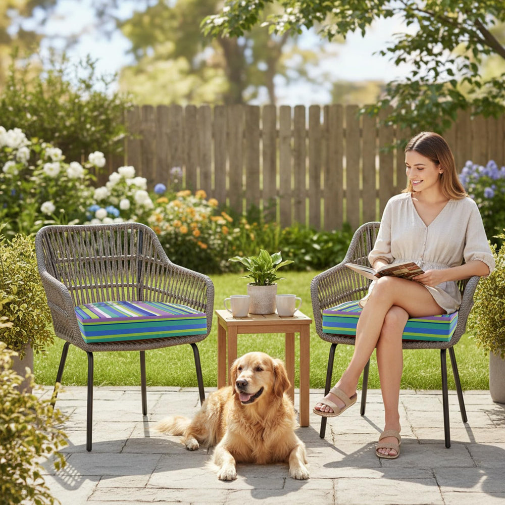 Topotdor Outdoor Chair Cushions showing the blue stripe design