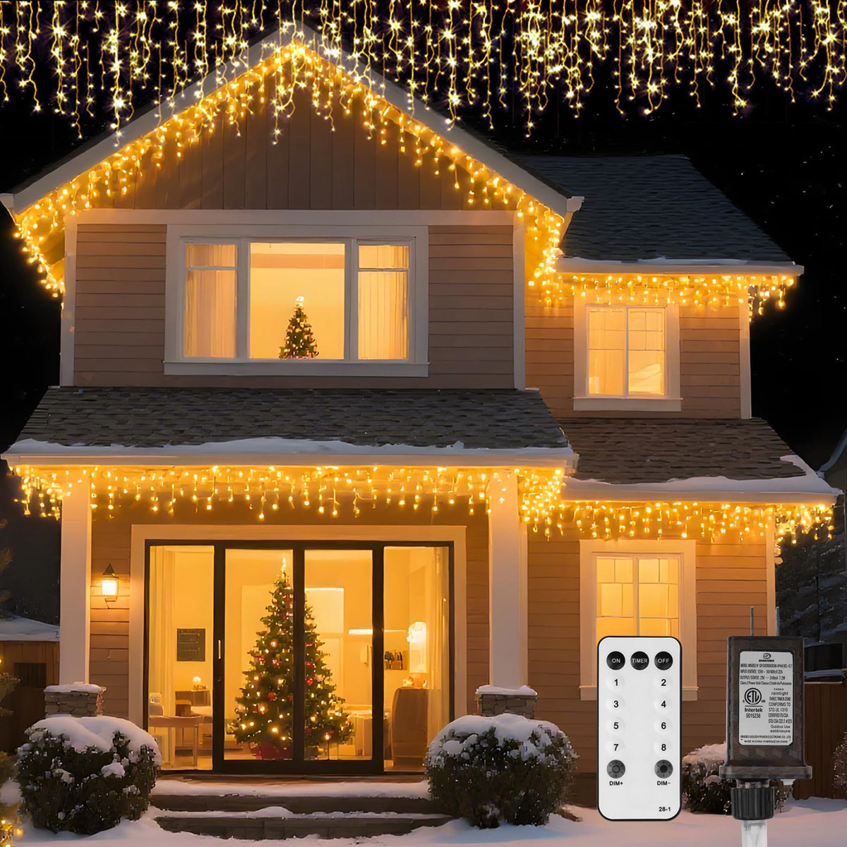 TOPPORTED LED Icicle Lights warm white 1200 LEDs front view
