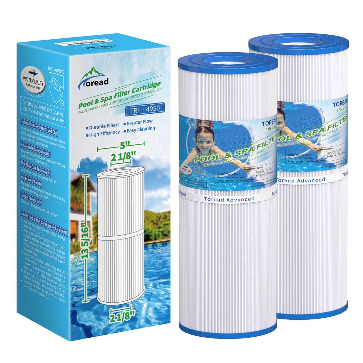 TOREAD C-4950 Spa Filter front view, 2-pack