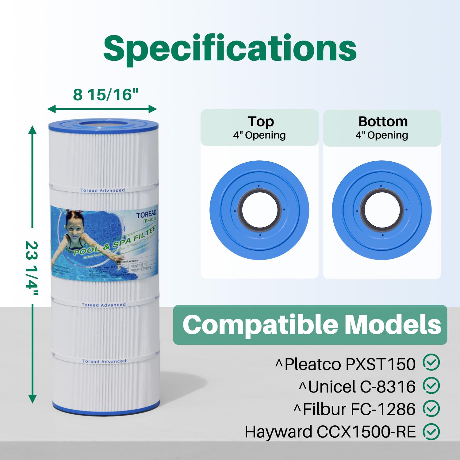 TOREAD PXST150 pool filter cartridge side view