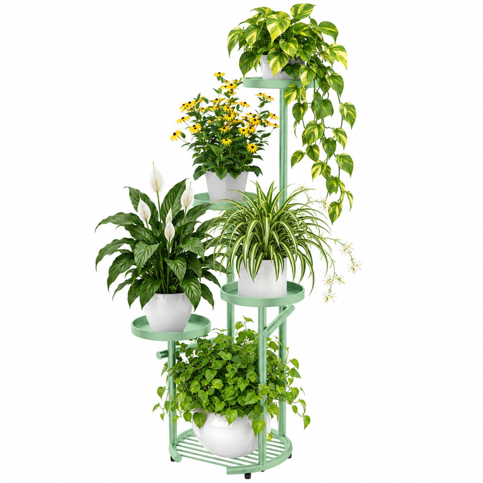 TOSKING 5-Tier Round Corner Plant Stand in Sage Green front view