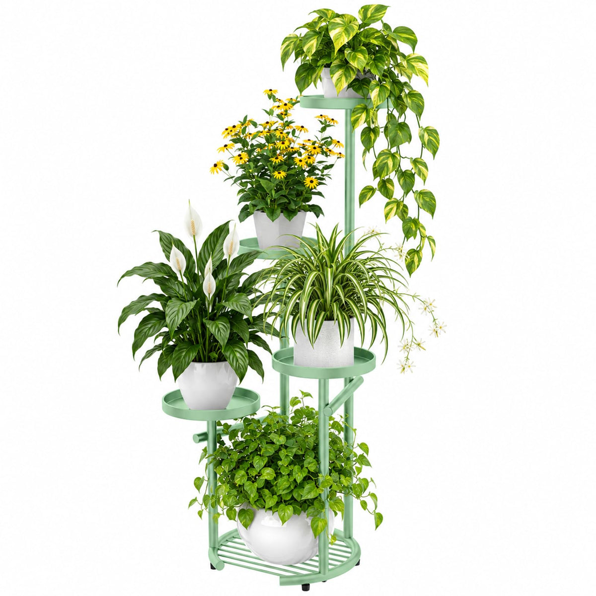 TOSKING 5-Tier Round Corner Plant Stand in Sage Green front view