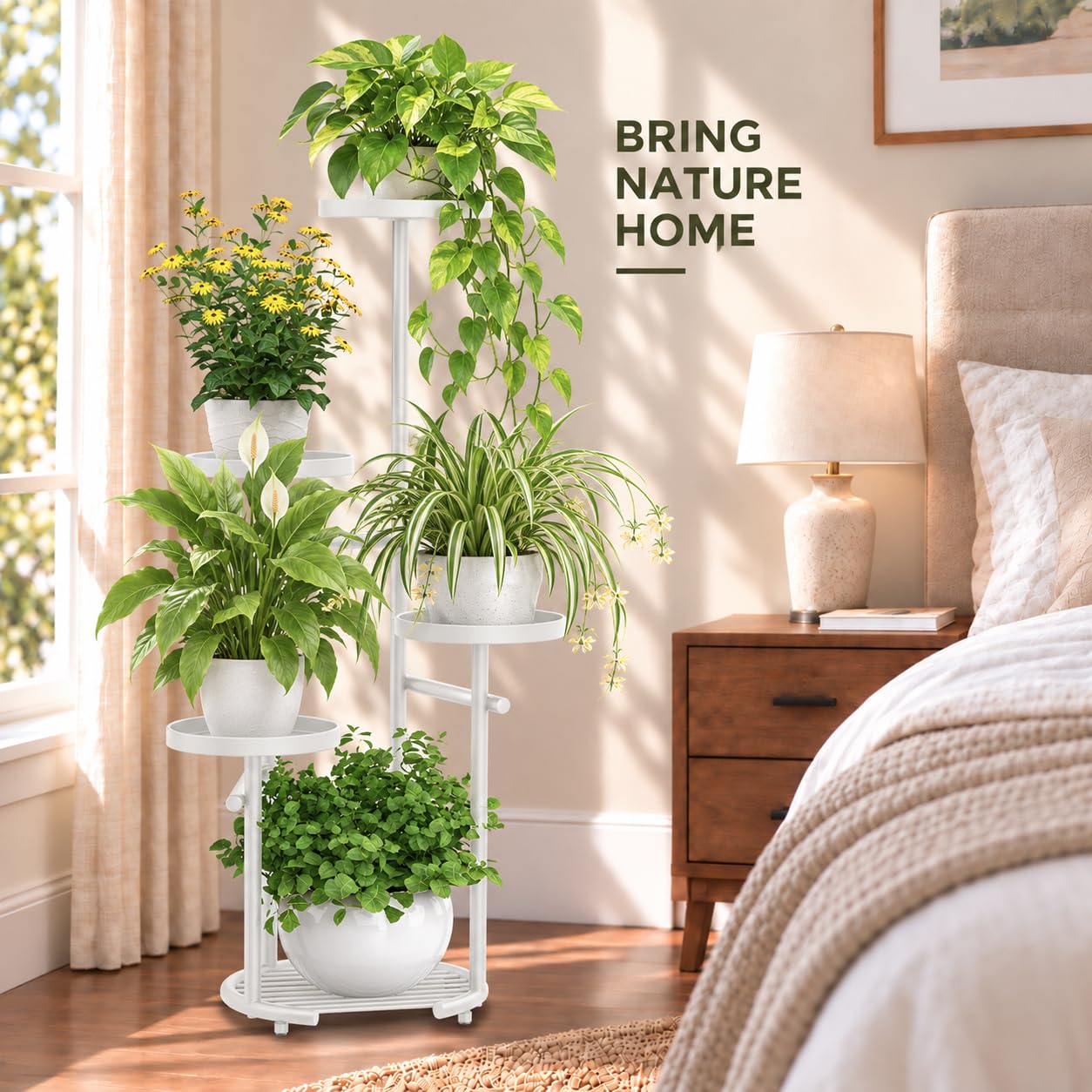 TOSKING 5-Tier Round Metal Corner Plant Stand showcasing plant display
