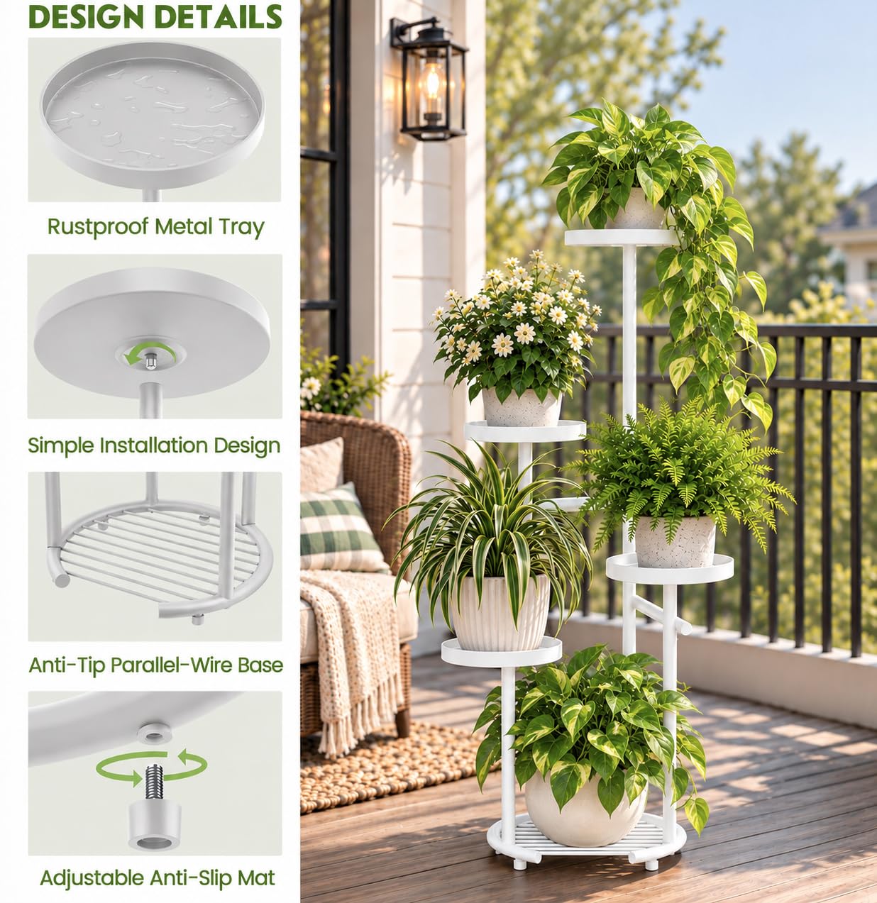TOSKING 5-Tier Round Metal Corner Stand, bottom shelf view