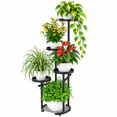 TOSKING 5-Tier Round Metal Plant Stand in Black, front view