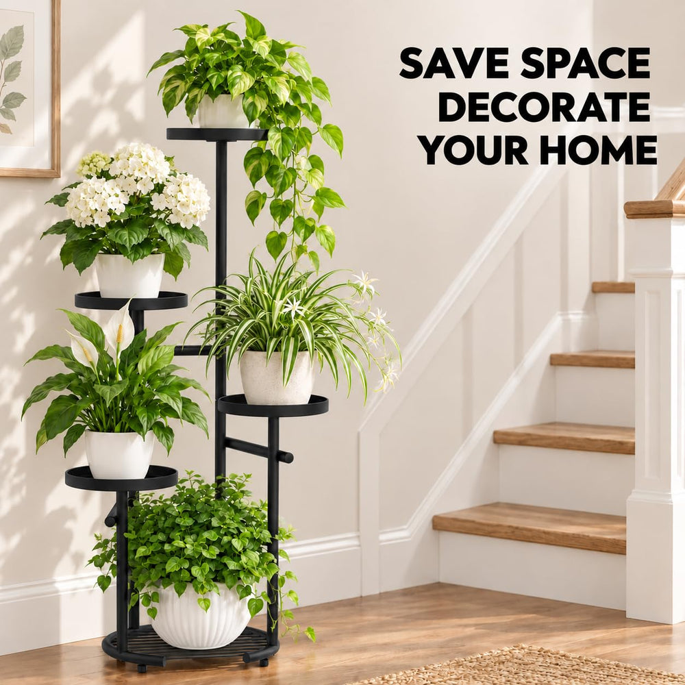 TOSKING 5-Tier Round Metal Plant Stand's packaging and assembly instructions