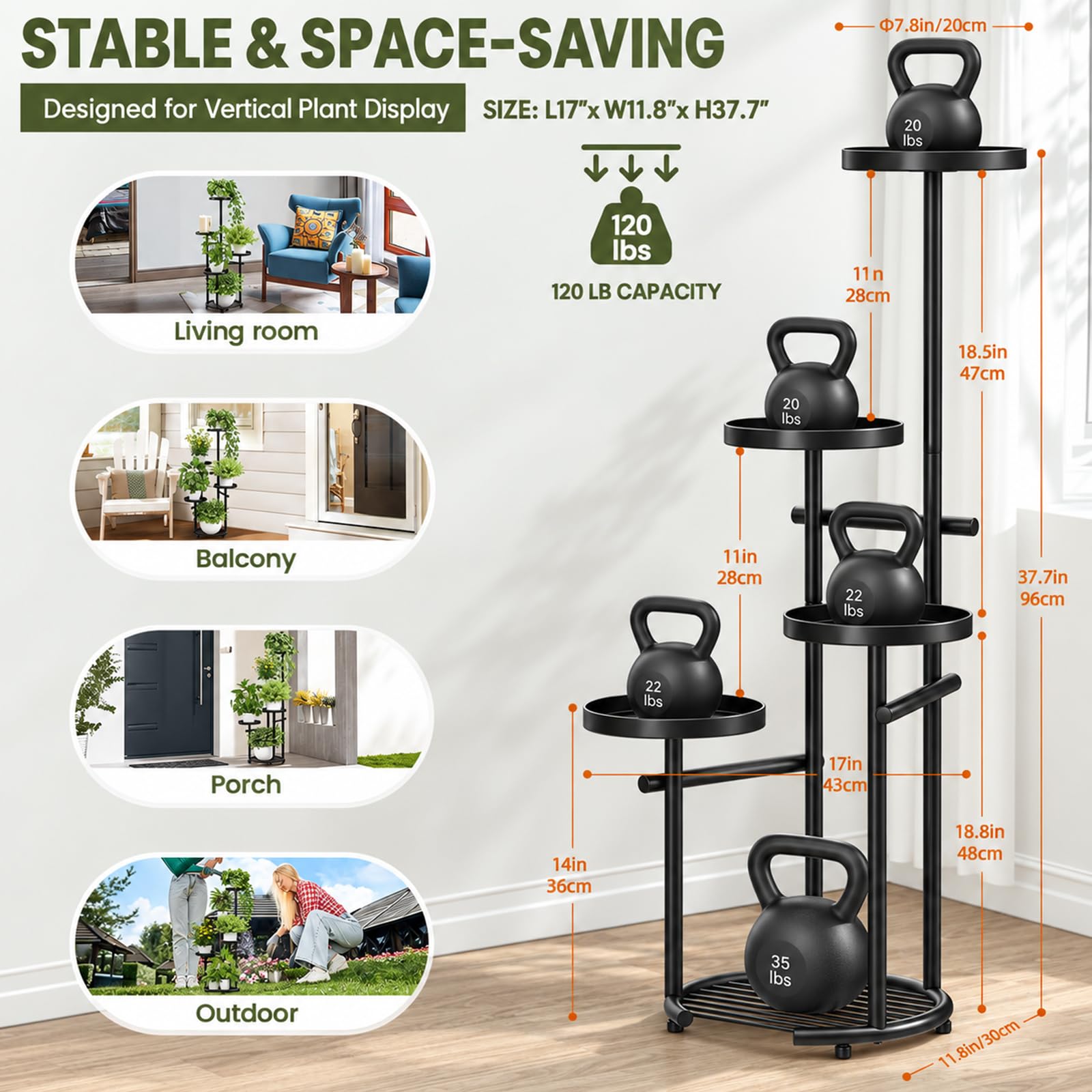 TOSKING 5-Tier Round Metal Plant Stand shown in a living room setting