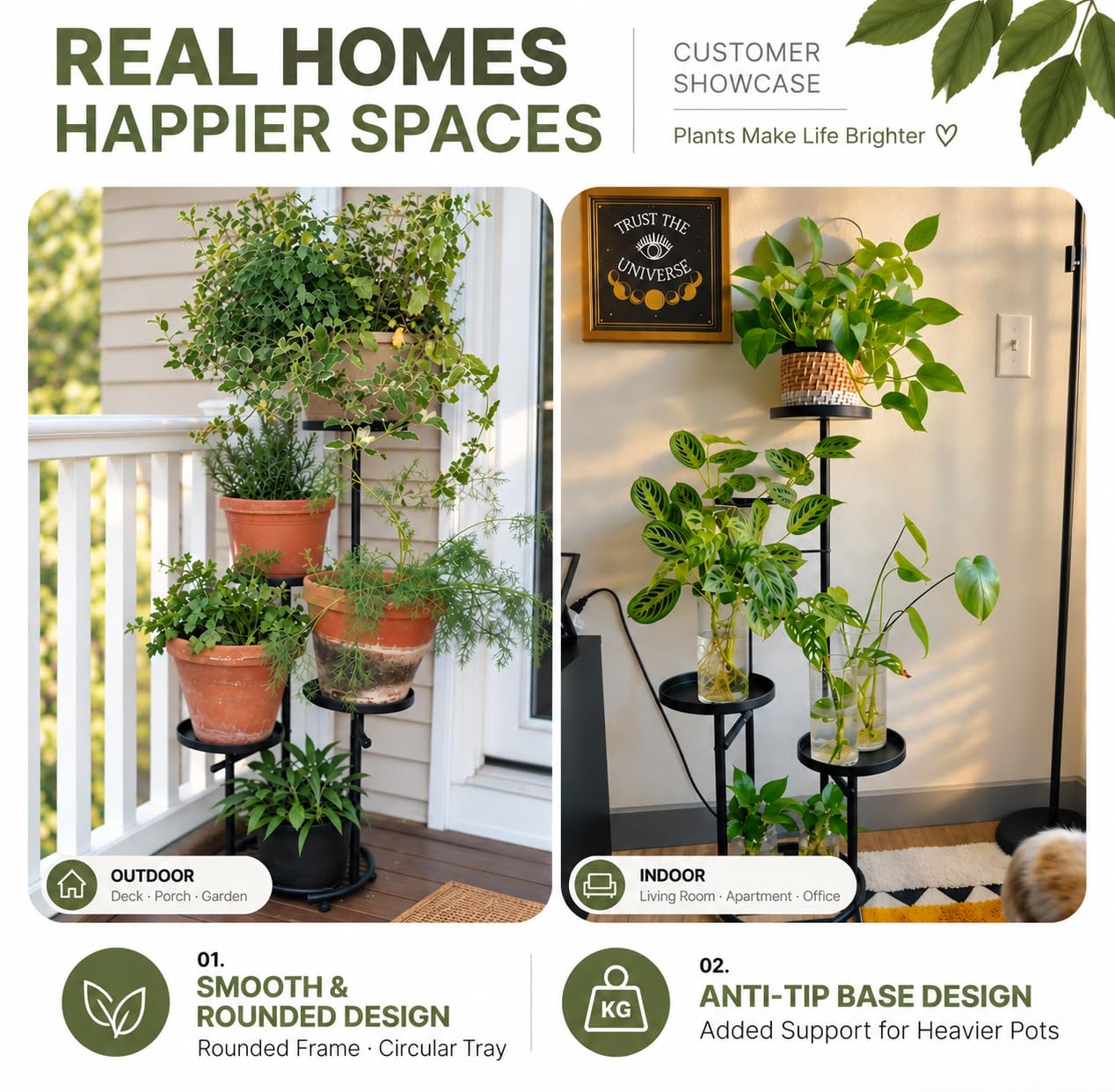 TOSKING 5-Tier Round Metal Plant Stand with various plants displayed