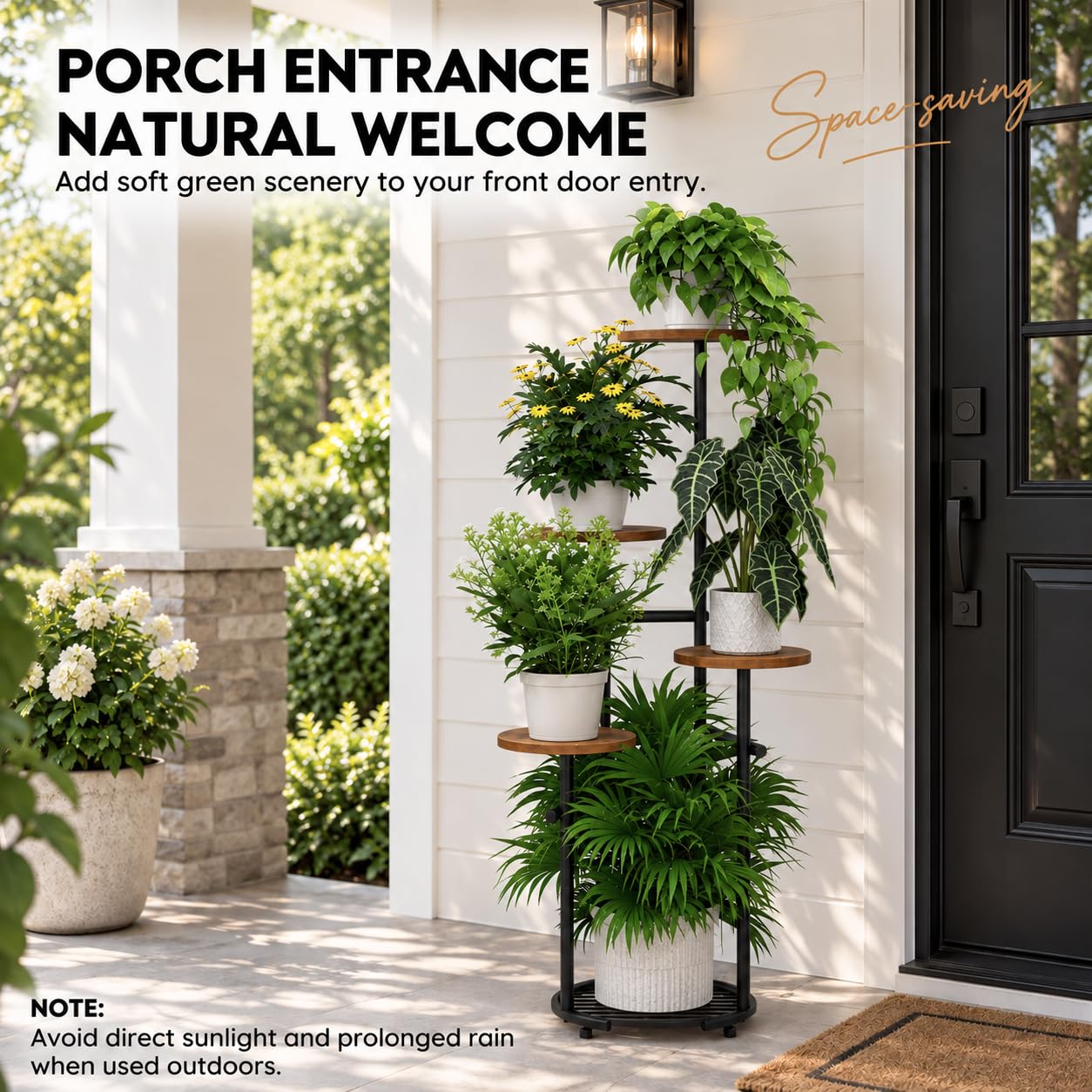 TOSKING 5-Tier Round Wood Corner Plant Stand detailed view of iron frame
