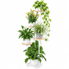 TOSKING 5-Tier Round Wood Corner Plant Stand front view with oak and white finish