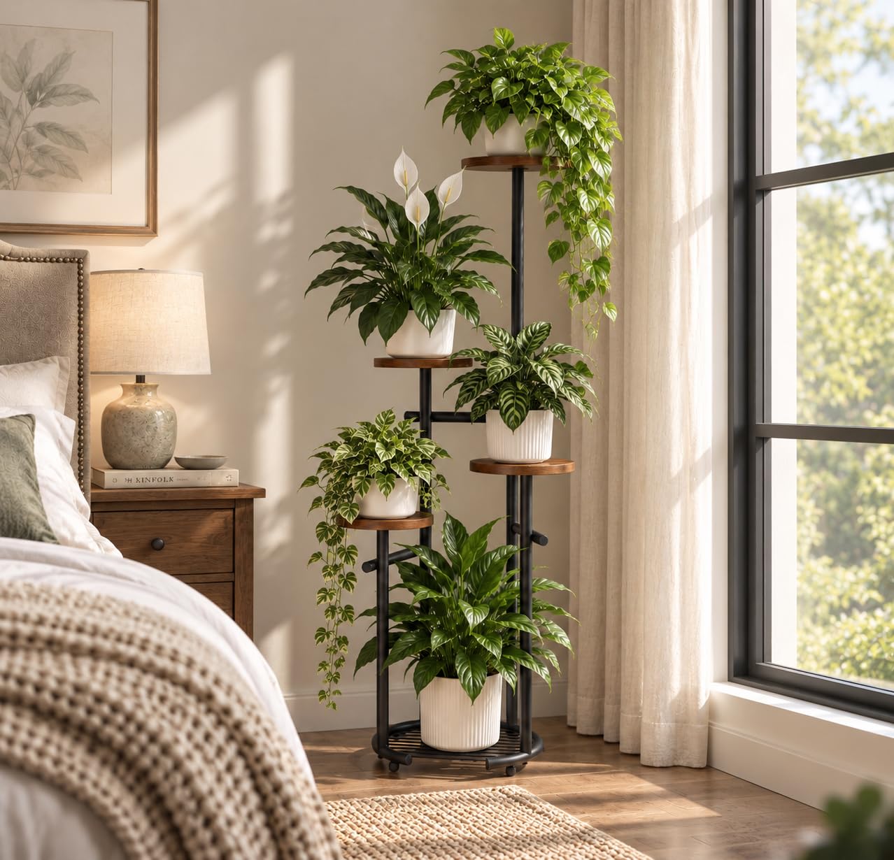 TOSKING 5-Tier Round Wood Corner Plant Stand side view