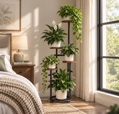 TOSKING 5-Tier Round Wood Corner Plant Stand side view