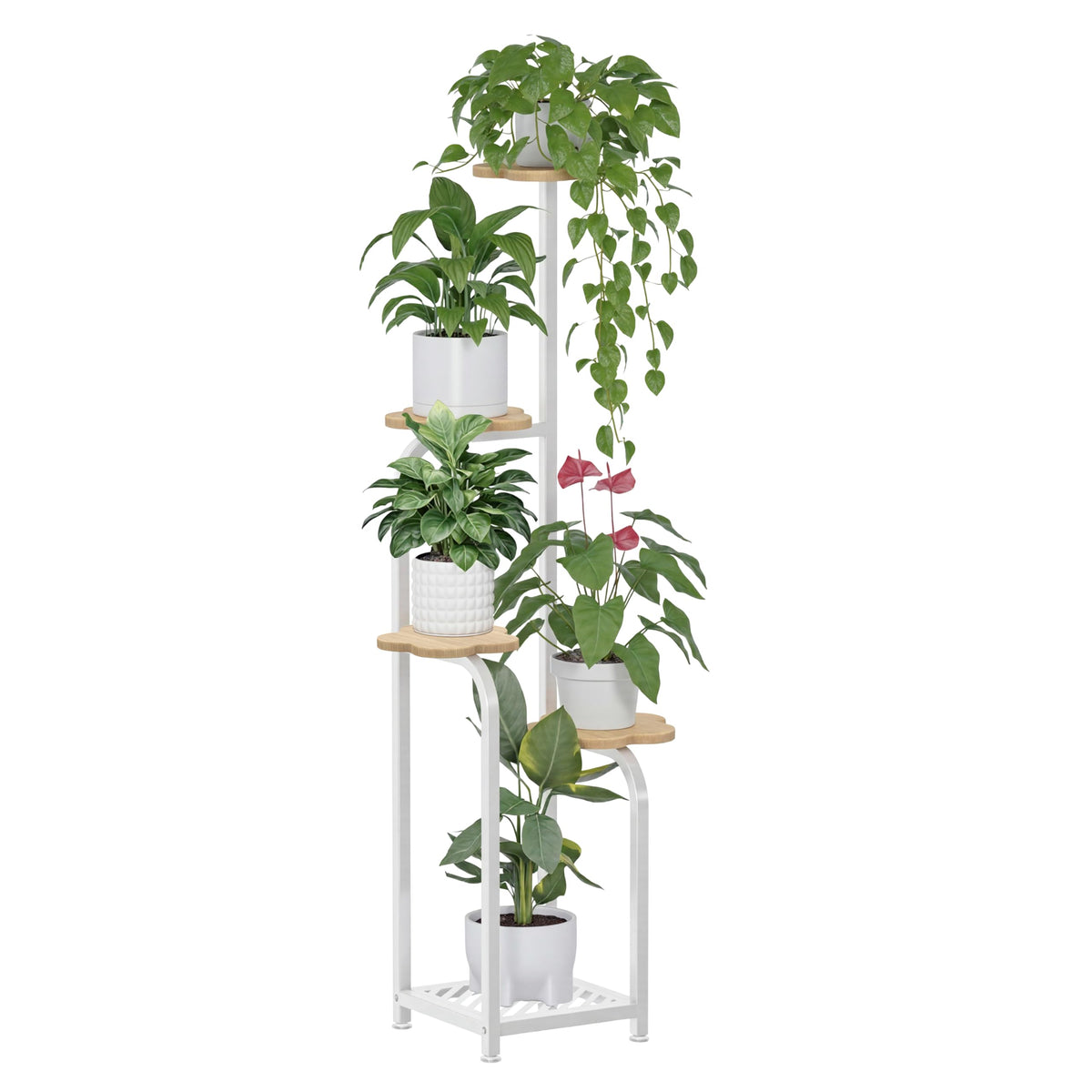 TOSKING 5-Tier Wood Plant Stand front view with cloud-shaped shelves