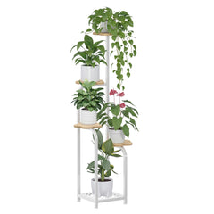 TOSKING 5-Tier Wood Plant Stand front view with cloud-shaped shelves