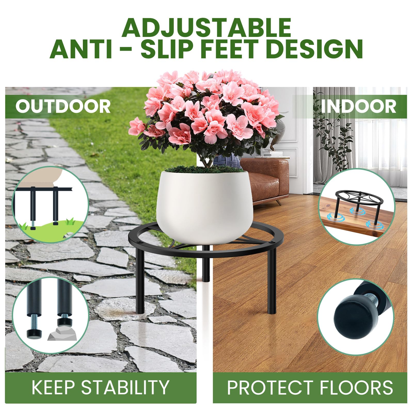 TOSKING Small Metal Plant Stand assembled with adjustable feet