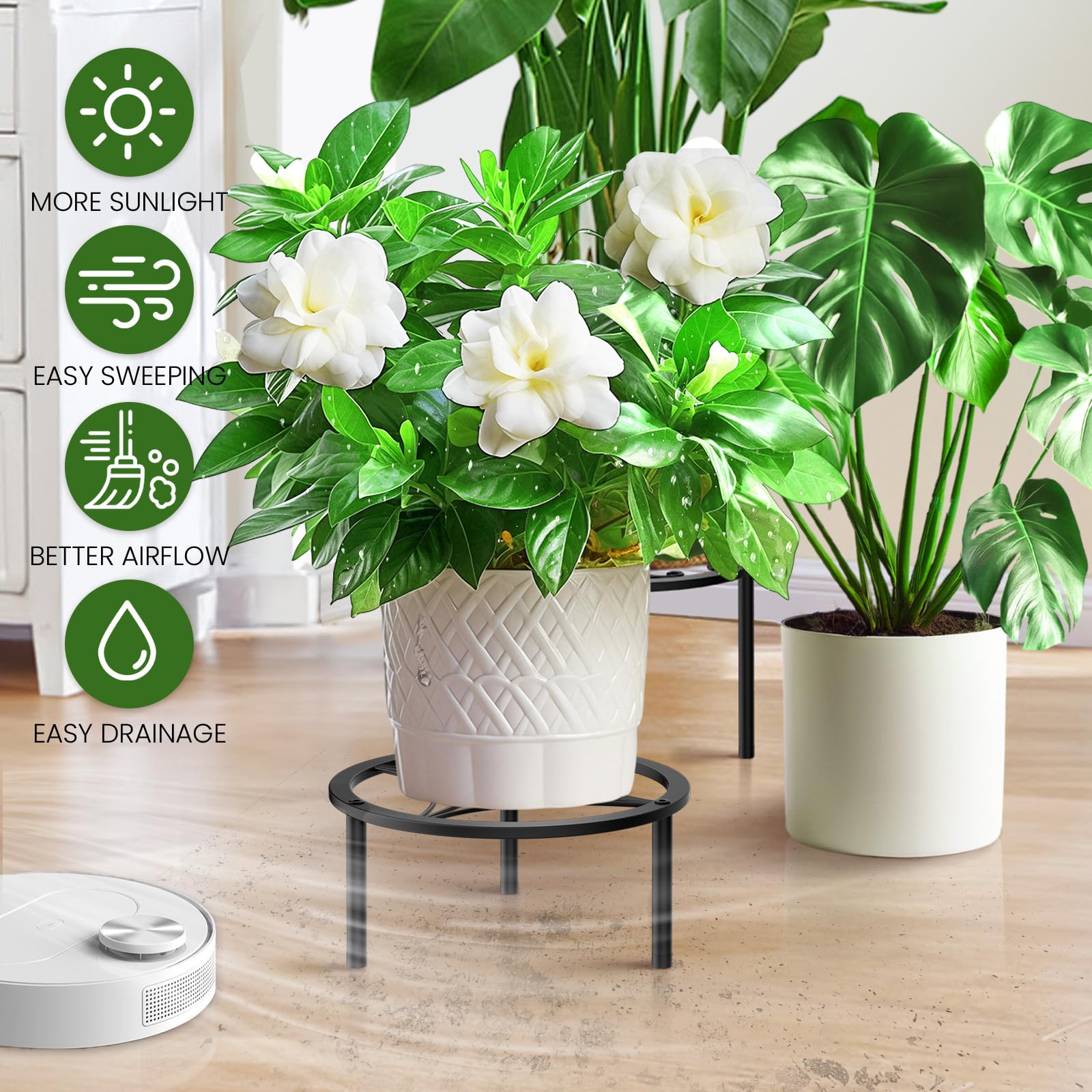TOSKING Small Metal Plant Stand in use on a balcony