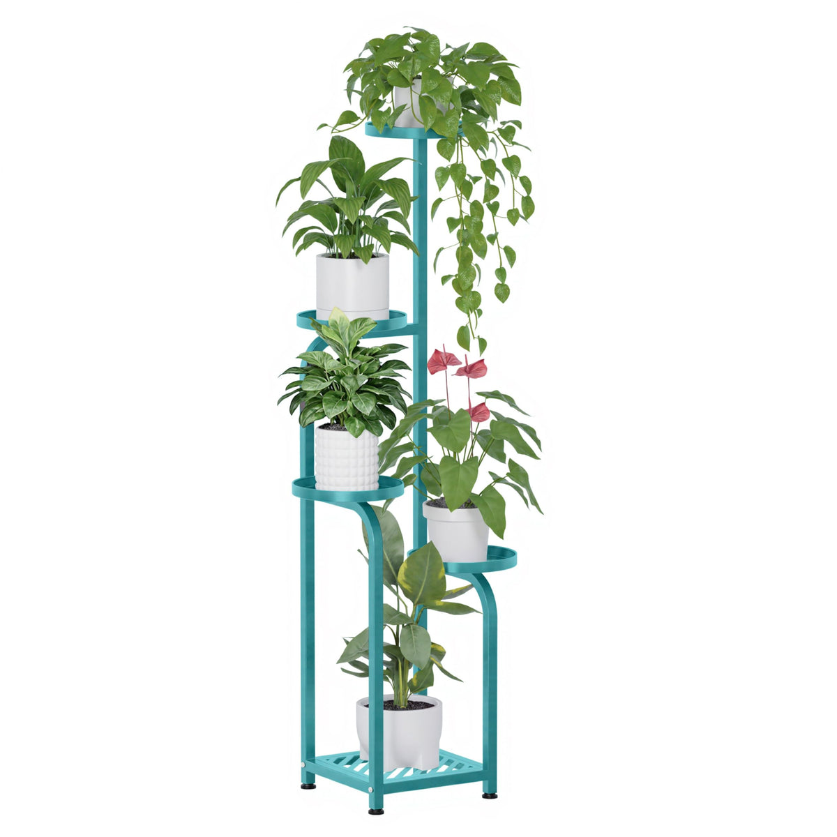 TOSKING Tall 5-Tier Square Metal Plant Stand in blue, front view