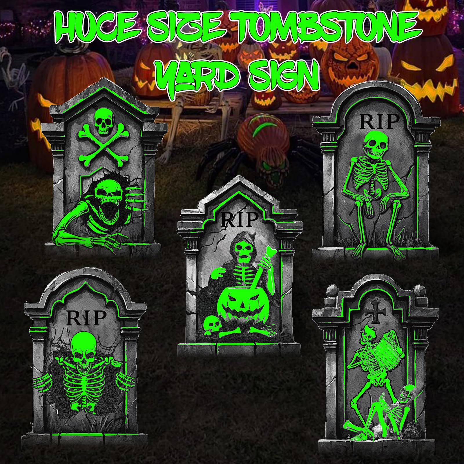 Toteao Halloween gravestones in a yard during nighttime