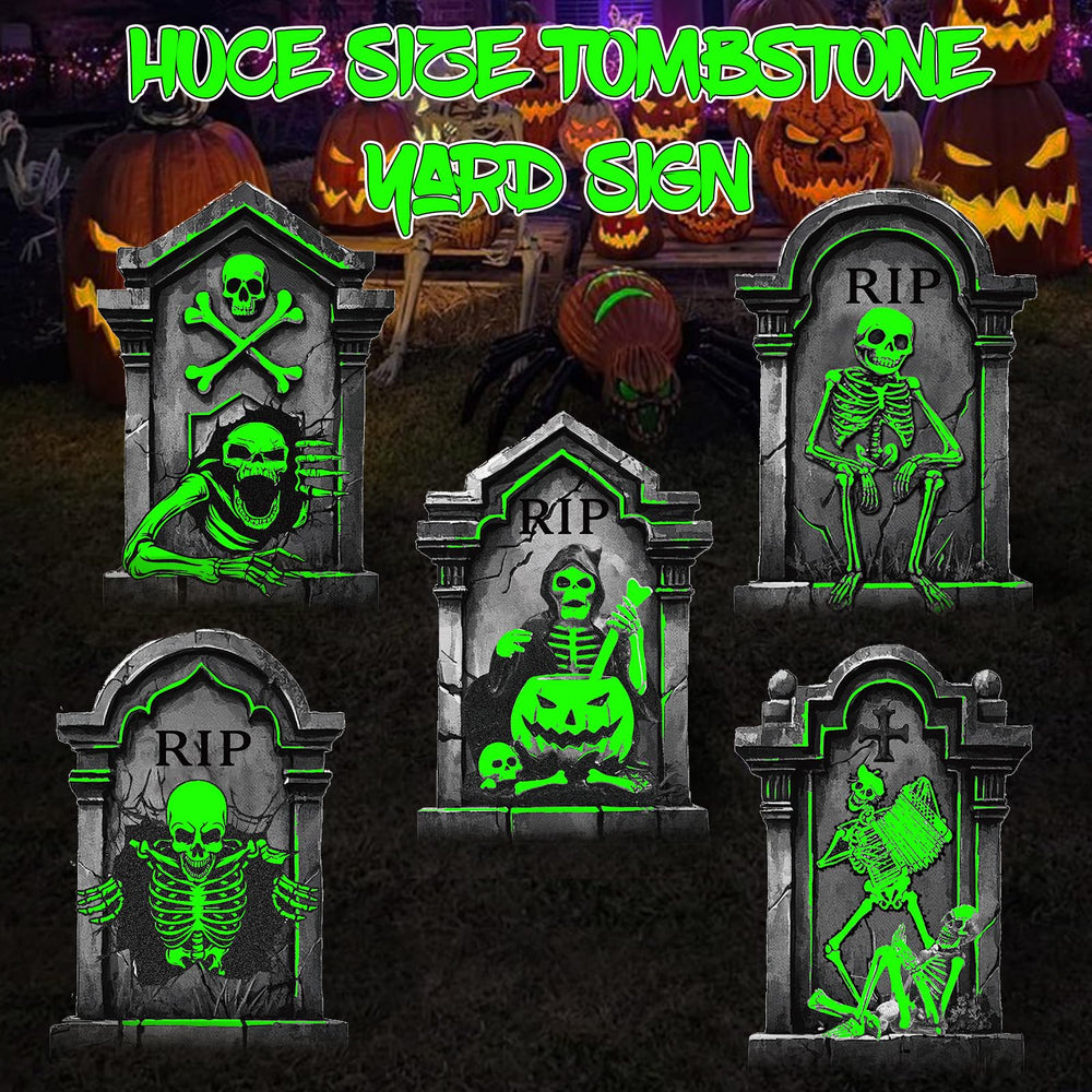 Toteao Halloween gravestones in a yard during nighttime