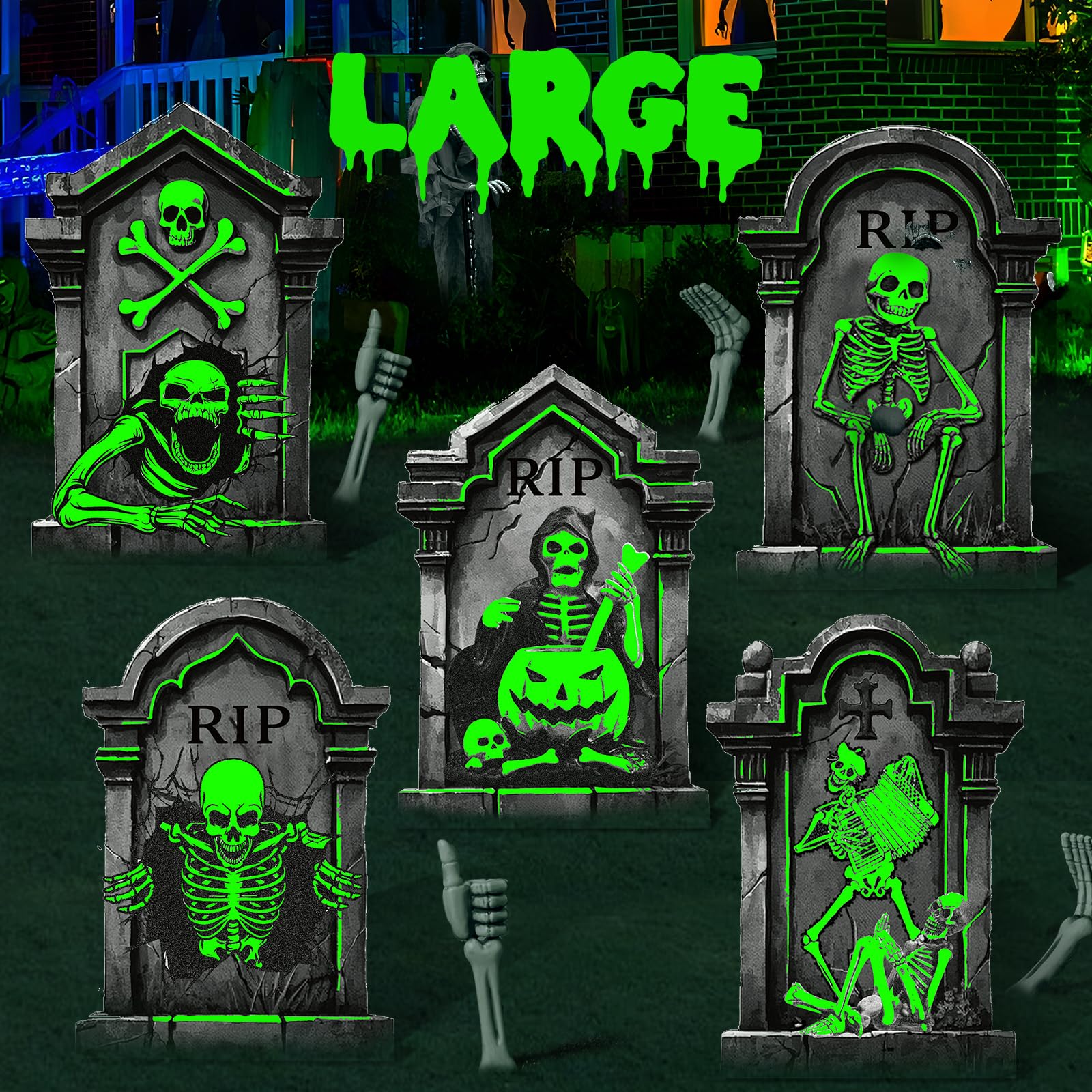 Toteao Halloween Tombstones 25.2in green outdoor decor